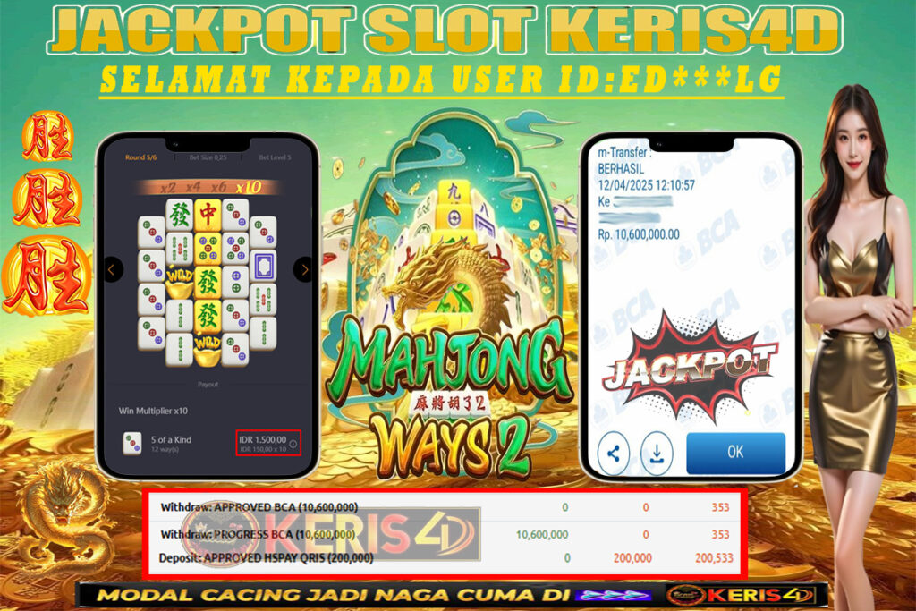 JACKPOT SLOT GACOR MAIN MAHJONG WAYS 2 12 APRIL 2025