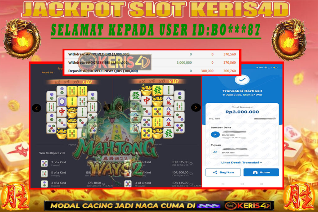 JACKPOT SLOT GACOR MAIN MAHJONG WAYS 2 11 APRIL 2025