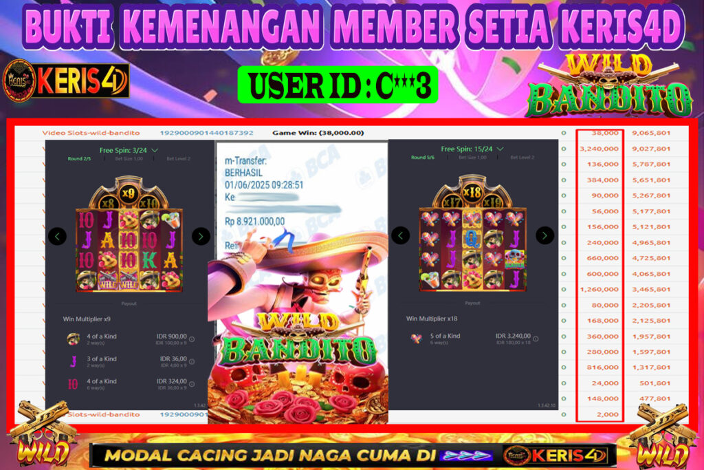 JACKPOT SLOT GACOR MAIN WILD BANDITO 01 JUNI 2025